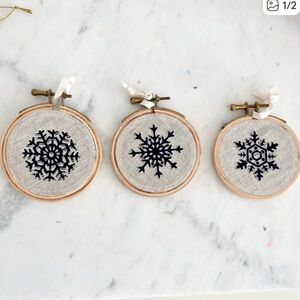 Farmhouse Pottery Snowflake Embroidery Hoop Ornaments - Set of 3